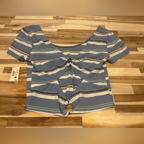 Stylish Striped Crop Top in Blue and White - Picture 1 of 6